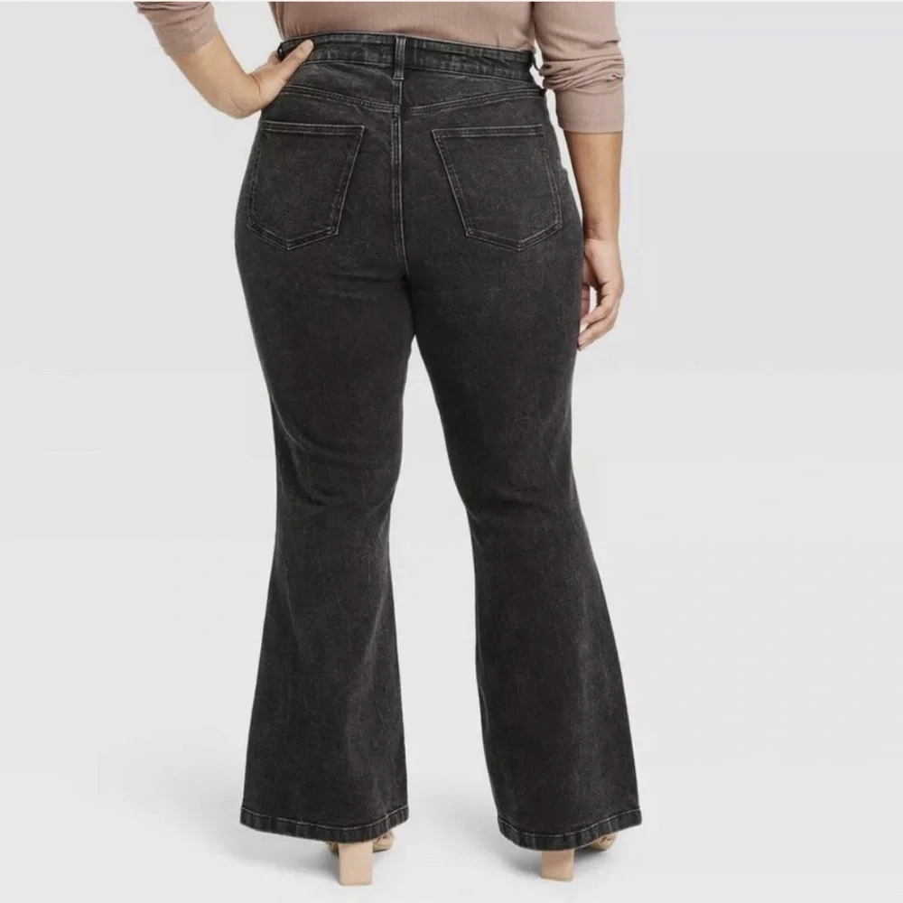 Ava & Viv Washed Black High-Rise Flare Jeans - Picture 2 of 6